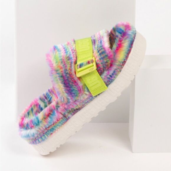 UGG Fluffita Pixelate Slide Sandal - Multicolor sz 6 New - Picture 1 of 9